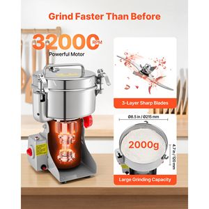 Trituratore Elettrico ad Alta Velocità 3400W, Polverizzatore per Mais e Spezie in Acciaio Inox 2000g, Macchina per Macinazione a Secco 32000RPM - Product Image 4