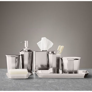 Juego de Baño Plateado con Acabado Espejo, Hecho a Mano en Acero, Dispensador de Jabón, Portacepillos, Vaso, Caja para Toallitas, Bandeja, Decoración para Hotel de Lujo - Product Image 1