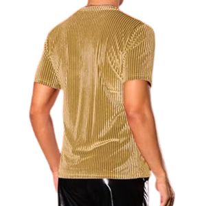 Camiseta de terciopelo dorado brillante para hombre, de lujo, de manga corta, ajustada, para fiesta, actuación en escenario, moda premium - Product Image 2
