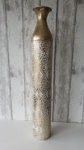 Modern Yellow and White <b>Striped</b> Metal <b>Vase</b> Set of 3 Handmade Tabletop Decor for Housewarming - Product Image 6