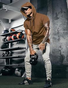 Customizable <b>Men's</b> Loose Fit Winter Fitness <b>Hoodie</b> Unique Embroidered <b>Short</b> <b>Sleeve</b> T-Shirt with Solid Pattern - Product Image 4