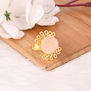 Trendy Rose <b>Quartz</b> Raw Gemstone Brass <b>Ring</b> for Women Gold Plated Adjustable Fashion Jewelry - Product Image 4