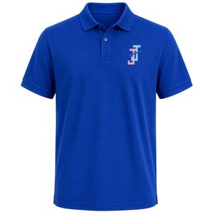 Royal Blue Short Sleeve Polo Tee with Small JJ Embroidered Logo on Front Chest Only Blank Back Classic Collar Button Placket - Product Image 1