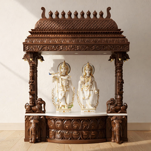 Compre un Mandir de Madera de Teca con Diseño Cortado con Láser, Mandir Contemporáneo para Pooja con Patrón Om, Templo Personalizado con Estantes de Exhibición, Reino Unido - Product Image 2