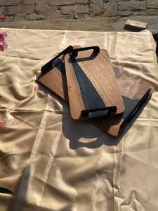 Elegant Handmade <b>Epoxy</b> Resin River Wood Serving Tray with Polished Metal Handles for Charcuterie, Cheese, <b>Coffee</b> & Tea Serving - Product Image 5