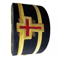 Gorra de Capítulo Real de Sacerdote Alto Personalizable, de Terciopelo Rojo con Cuerda Dorada, Cinturón Ajustable, Transpirable, Unisex, 100% Algodón