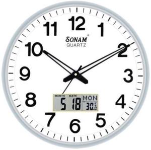 SONAM Quartz Wall <b>Clock</b> Round Analog Display <b>with</b> Digital Calendar <b>Date</b> <b>and</b> <b>Day</b> for Living Room Modern Design Plastic Body - Product Image 3