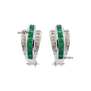 Wholesale 925 Sterling <b>Silver</b> Natural Princess Emerald Yellow Diamond <b>Huggie</b> Hoop <b>Earrings</b> Memoria Jewels - Product Image 1