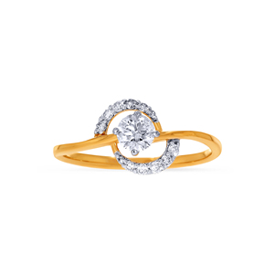 18K Yellow Gold Solitaire Ring Modern Geometric Diamond Ring in Polished 14K Gold Featuring a Central Round Cut <b>Stone</b> - Product Image 2