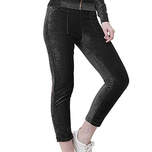 <b>Women</b> Solid Color <b>Velour</b> <b>Tracksuit</b> Hooded Zipper Full Sleeve Skinny Fit Ankle-Length Pants Breathable Casual Autumn Wear - Product Image 3
