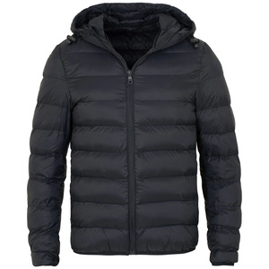 Veste d'hiver rembourrée à capuche noire pour homme avec logo personnalisé, veste à bulles ultralégère et chaude, fabriquée au Pakistan - Product Image 1
