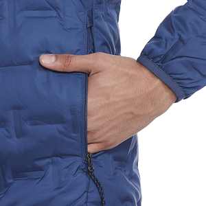 Men's Blue <b>Quilted</b> Puffer <b>Jacket</b> With Geometric Embossed <b>Pattern</b> Stand Collar Zipper Closure Windproof Casual Winter <b>Jacket</b> - Product Image 5