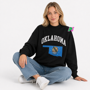 เสื้อสเวตเชิ้ตคอเต่าแบบมีลายปักตัวอักษรและแผนที่ OKLAHOMA เสื้อสเวตเชิ้ตคอเต่าแบบสั่งทำพิเศษ เสื้อสเวตเชิ้ตคอเต่าทรงโอเวอร์ไซส์ - Product Image 5