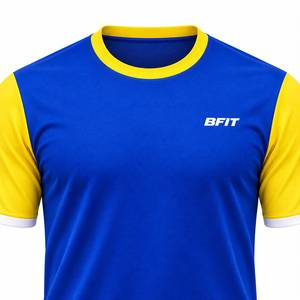 เสื้อยืดกีฬาบล็อกสีสำหรับผู้ชาย พรีเมียม บีฟิต สปอร์ตแวร์ สีน้ำเงินโคบอลต์-เหลือง แขนสั้น ระบายอากาศได้ดี แห้งเร็ว เป็นมิตรกับสิ่งแวดล้อม - Product Image 2