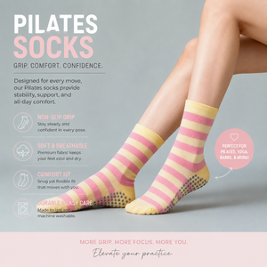 Calcetines de Yoga Antideslizantes a Rayas, Calcetines de Pilates Transpirables de Longitud Media con Agarre para Mujer - Product Image 4