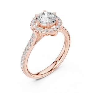Anillo de Moissanita con Corte Redondo y Halo Hexagonal para Mujer, Acabado en Oro Rosa de 18K, Motivo Floral, Anillo de Compromiso para Ella - Product Image 4