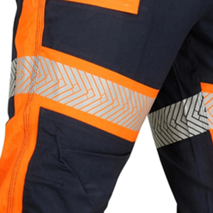 Men's High Visibility Reflective <b>Work</b> <b>Pants</b> With <b>Cargo</b> Pockets Orange Navy Color Blocked Breathable Oxford Fabric - Product Image 2