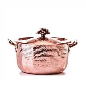 Traditional Copper <b>Cooking</b> Casserole Dish with Lid and Brass Handles Handmade Hammered Copper Cookware for Hotel Restaurant - Product Image 1