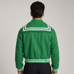 Men's <b>Purple</b> <b>Varsity</b> <b>Jacket</b> With Sailor Collar And White Stripes Preppy Style Regular Fit Autumn Wear - Product Image 5