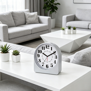 3.7 Inch <b>Silver</b> Plastic Silent Alarm <b>Clock</b> with Classic <b>Large</b> Numerals – Office Desk & Corporate Gift | B2B Wholesale - Product Image 2
