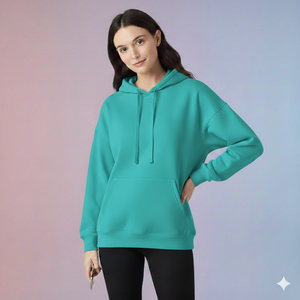 Ladies Solid Relax Fit Oversized Fleece Hoodie Casual Soft Warm Pullover Long Sleeve 100% Cotton Quick Dry Breathable Lined - Product Image 2