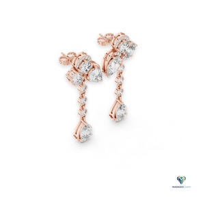 Boucles d'oreilles pendantes en or rose 1,78 ct avec diamants de laboratoire en forme de poire et d'ovale, en or massif 14 carats, multi-pierres, à plusieurs niveaux, pour femmes - Product Image 5