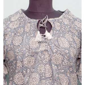 Blusa de Mujer 100% Algodón, Tejida a Mano, Estilo Vintage Floral, para Primavera/Verano, Informal de Oficina, Transpirable, Ecológica, con Manga Abullonada Mini y Cuello Redondo - Product Image 2