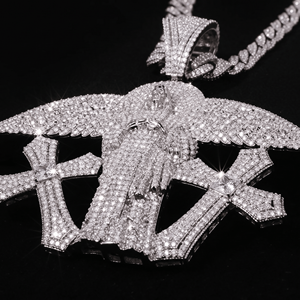 Custom Iced Out <b>Angel</b> Pendant with Dual Crosses, Full Moissanite Hip Hop Jewelry, 925 Sterling Silver, Premium Luxury Shine - Product Image 5