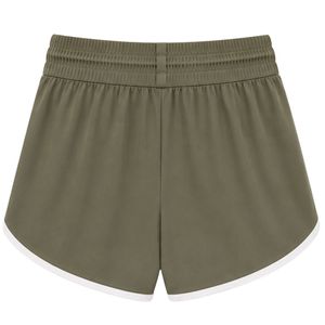 Shorts de sport pour femmes vert olive avec bordure blanche, taille élastique, cordon de serrage, poche latérale, pour la course à pied, la gym, l'entraînement, vêtements de sport - Product Image 2