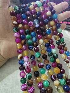 Perles de pierre naturelle en agate multicolore, lisses, rondes et rayées, pour la création de bijoux DIY - Product Image 4