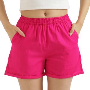 กางเกงขาสั้นเอวสูงสำหรับออกกำลังกายเอวสูงของผู้หญิงกางเกงขาสั้นออกกำลังกายผ้า100% แห้งเร็วตกแต่งมีกระเป๋า - Product Image 1