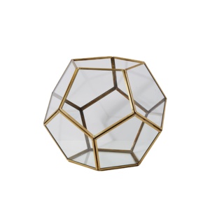 Porte-bougie élégant en métal doré avec bordure géométrique en forme de boule, terrarium pour plantes, centre de table pour la décoration de la maison et des événements - Product Image 2