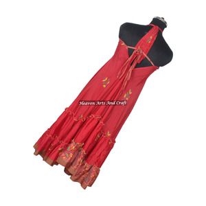 Nuevo Vestido Largo de Seda Sari Vintage Hecho a Mano en India para Mujer, Diseño Bohemio, Elegante Vestido de Noche sin Mangas para Damas - Product Image 5