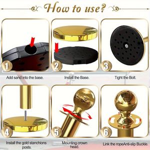 Set di Pali Dorati Premium a 4 Pali e 3 Corde, Corde in Velluto Rosso da 5 Piedi, Pali con Punta a Sfera, Base in Acciaio Inossidabile Solido, Espositori per Fiere e Eventi - Product Image 6