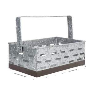 Caddy en métal galvanisé au design moderne avec 4 compartiments \ Porte-ustensiles de pique-nique de cuisine rustique de ferme - Product Image 6