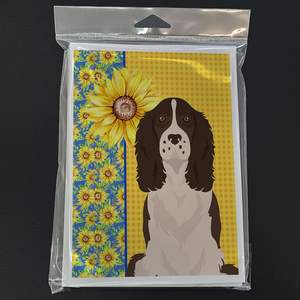 Summer Sunflowers Liver English Springer Spaniel Tarjetas de felicitación Pack 8 Whimsical A7 Tamaño 5x7 Tarjetas de notas en blanco con sobres - Product Image 3