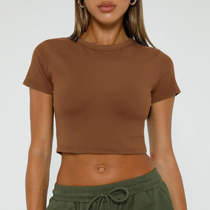 Camisetas Básicas de Mujer, Tops de Verano, Corte Recortado, Manga Corta, Corte Regular, Ecológicas, 100% Algodón, Teñido Liso, Personalizables, Bonitas, para Gimnasio - Product Image 5