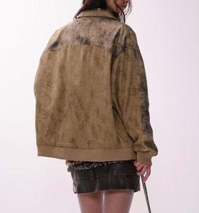 Dip Dye Fleece Bomber <b>Jacket</b> Unisex Casual Stand Collar Regular Sleeve Knitted Cotton Bamboo Fiber Autumn Loose Fit Pullover - Product Image 1