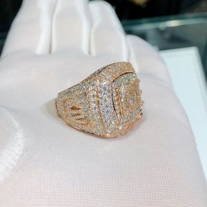 Rhodium Plated Men's Hip Hop <b>Ring</b> With Moissanite Stones Geometric Design <b>Iced</b> Out Micro Pave Style Everyday Wear - Product Image 3