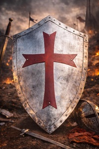Chevalier templier médiéval |   Écusson de la Croix-Rouge |   Guerrier en acier fonctionnel |   Décor authentique - Product Image 2