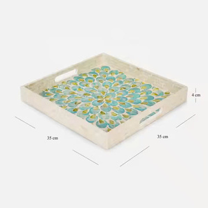 Ensemble de plateaux de service carrés incrustés de nacre. Fabriqué au Vietnam. Vente en gros disponible directement de l'usine. - Product Image 6