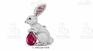 Elegante Broche de Plata de Ley 925 con Corte de Pera Rosa Conejo, Piedra Blanca y Ojo Verde, Pin de Solapa para Blazer, Joyería de Destaque - Product Image 5