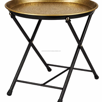 Table basse pliante en laiton antique doré de style marocain traditionnel, meubles de salon