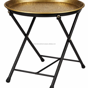 Mesa Plegable Tradicional Marroquí de Metal Dorado Antiguo, Muebles para Sala de Estar - Product Image 1