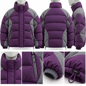 Veste matelassée unisexe couleur gris violet, manteau d'hiver à col montant, fermeture éclair, streetwear d'extérieur, étiquette privée personnalisée OEM ODM - Product Image 3