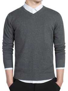 เสื้อสเวตเตอร์คอวีผู้ชาย ผ้าฝ้าย 100% ทรงเข้ารูป สไตล์ลำลองทางธุรกิจ แขนยาว สีพื้น ระบายอากาศได้ดี รับผลิตแบบ OEM - Product Image 6
