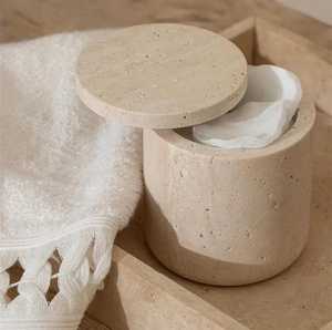 Affordable Travertine <b>Bathroom</b> <b>Accessories</b> Set with Soap Dish Dispenser Tumbler and Tray for Countertop Organization - Product Image 5