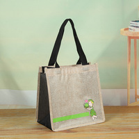 Sac fourre-tout en toile de jute naturelle, grande capacité, avec poche, personnalisable avec logo, idéal pour les courses, la plage