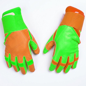 Guantes de Bateo de Cuero de Alta Calidad, Verde Naranja, Cierre de Velcro, Unisex, para Adultos, Entrenamiento, Duraderos, Tallas XL XXL, Acolchados - Product Image 2