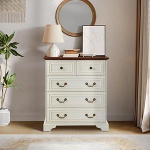 Comò Moderno Bianco a 5 Cassetti Estensibile, Robusto e Sicuro in MDF per Camera da Letto, Seminterrato, Fattoria, Ampio Spazio di Archiviazione, Cassetti Larghi - Product Image 2